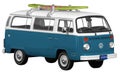 Vintage, Retro, Old-fashioned German Hippie mini camper bus van VW T2 isolated on white transparent background PNG blue