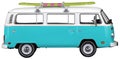 Vintage, Retro, Old-fashioned German Hippie mini camper bus van VW T2 isolated on white transparent PNG side blue green Royalty Free Stock Photo