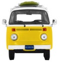 Vintage, Retro, Old-fashioned mini bus van T2 camper with surfboard isolated on white transparent background PNG yellow