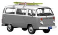 Vintage, Retro, Old-fashioned mini bus van T2 capmer with surfboard isolated on white transparent background PNG grey