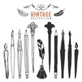 Vintage retro old nib pen brush ink collection. Royalty Free Stock Photo