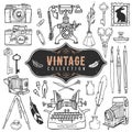 Vintage retro old things collection. Hand drawn