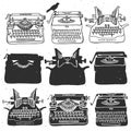 Vintage retro old typewriter collection. Hand drawn vector illus Royalty Free Stock Photo