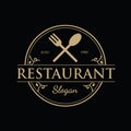 Vintage Retro Ornament Design with Typography Logo of Restaurant, complete with Simple yet Elegant Spoon and Fork Vector Lines