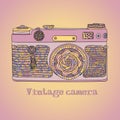 Vintage retro photo camera with leaves pattern. Mandala style design. Boho style vector illustration. Royalty Free Stock Photo