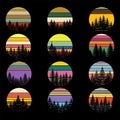 Vintage retro pine tree silhouette set collection Royalty Free Stock Photo