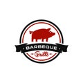 Vintage Retro pork pig BBQ Grill badge, Barbecue party , Barbeque Label Stamp Logo design vector invitation , Royalty Free Stock Photo