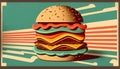 Vintage retro poster from 50s, 60s. Fast food, burger, cheeseburger delivery. Grunge poster Royalty Free Stock Photo