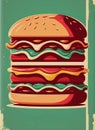 Vintage retro poster from 50s, 60s. Fast food, burger, cheeseburger delivery. Grunge poster Royalty Free Stock Photo