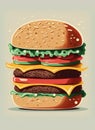 Vintage retro poster from 50s, 60s. Fast food, burger, cheeseburger delivery. Grunge poster Royalty Free Stock Photo