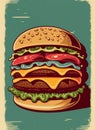 Vintage retro poster from 50s, 60s. Fast food, burger, cheeseburger delivery. Grunge poster Royalty Free Stock Photo