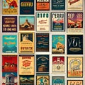 1878 Vintage Retro Posters: A retro and vintage-inspired background featuring vintage posters with retro illustrations, typograp