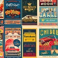 1105 Vintage Retro Posters: A vintage and retro-inspired background featuring vintage retro posters with retro illustrations, re