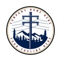 Vintage Retro Power Pole with Mountain Forest Badge Emblem Label Design Royalty Free Stock Photo