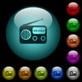 Vintage retro radio icons in color illuminated glass buttons Royalty Free Stock Photo