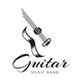 Vintage Retro Ribbon Banner Classical Acoustic Guitar Music logo design