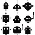 Vintage retro robots heads 2 icons set in black and white