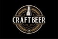 Vintage Retro Round Craft Beer Brewing Brewery Bottle with Wheat Grain or Laurel Leaf Badge Emblem Label Logo Design