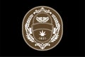 Vintage Retro Round Golden Wings with Cannabis Marijuana Leaf for CBD Hemp Oil Badge Emblem Label Logo Design