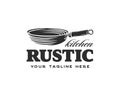 Vintage Retro Rustic Old Skillet Cast Iron for traditional food dish cuisine classic restaurant kitchen logo design
