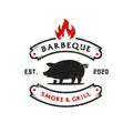 Vintage Retro Rustic pork pig BBQ Grill, Barbecue party , Barbeque Label Stamp Logo design vector invitation