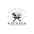 Vintage Retro Rustic Sausage Barbecue logo vector design template inspiration idea