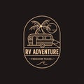 Vintage Retro RV Camper Van Logo Icon Illustration Template With Line Art Concept