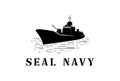 Vintage Retro Sea Ocean Navy Seal Ship for Military Army Soldier Logo Design Royalty Free Stock Photo