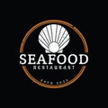 Vintage Retro Seafood Seashell Pearl Oyster Logo