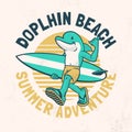 Vintage Retro Shirt design of Dolphin Surfing