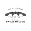 Vintage Retro Silhouette of Old Canal Stone Bridge Logo Design. Brick Bridge Logo