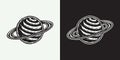 Vintage retro space galaxy planet. Can be used for logo, badge, label. mark, poster or print. Monochrome Graphic Art. Vector