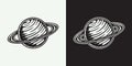 Vintage retro space galaxy planet. Can be used for logo, badge, label. mark, poster or print. Monochrome Graphic Art. Vector