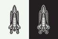 Vintage retro space shuttle ship. Can be used for logo, badge, label. mark, poster or print. Monochrome Graphic Art. Vector