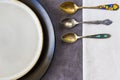 Vintage and retro spoons set, collection of silverware spoons Royalty Free Stock Photo