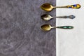 Vintage and retro spoons set, collection of silverware spoons Royalty Free Stock Photo