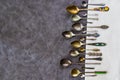 Vintage and retro spoons set, collection of silverware spoons Royalty Free Stock Photo