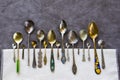 Vintage and retro spoons set, collection of silverware spoons Royalty Free Stock Photo