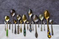 Vintage and retro spoons set, collection of silverware spoons Royalty Free Stock Photo