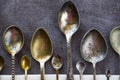 Vintage and retro spoons set, collection of silverware spoons Royalty Free Stock Photo