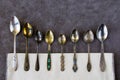 Vintage and retro spoons set, collection of silverware spoons Royalty Free Stock Photo