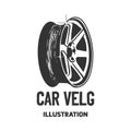 Vintage Retro Sport Car Rim Wheel for Garage Workshop Illustration