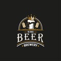 Vintage Retro Style for King Beer House or Brewery Logo. With Crown beer glass icon. Premium and Luxury Logo Template