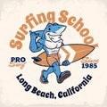 Vintage Retro Surfing Shirt Design With Shark Mascot