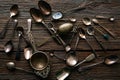 Vintage retro tea spoons and Strainers Royalty Free Stock Photo