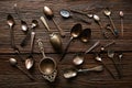 Vintage retro tea spoons and Strainers Royalty Free Stock Photo