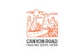 Vintage Retro Texas Canyon with Road and Cactus Desert Logo Design Vector