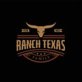 Vintage Retro Texas Longhorn, Western State Bull Cow Vintage Label Logo Design Emblem Label Logo Design Vector Royalty Free Stock Photo