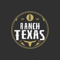 Vintage Retro Texas Ranch, Western State,symbol letters R,T, Bull Cow head Logo Design Emblem Label Vector