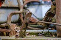 vintage retro tractor rusty details close up